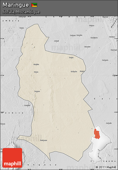Shaded Relief Map of Maringue, desaturated