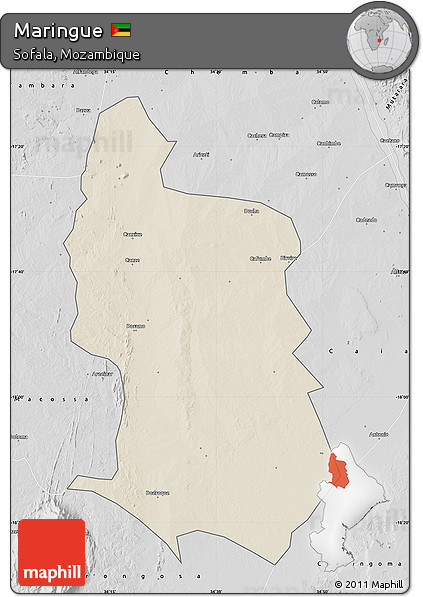 Shaded Relief Map of Maringue, desaturated