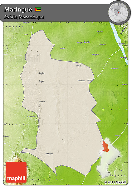Shaded Relief Map of Maringue, physical outside
