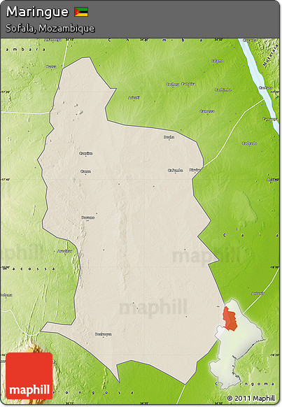 Shaded Relief Map of Maringue, physical outside