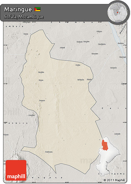 Shaded Relief Map of Maringue, semi-desaturated