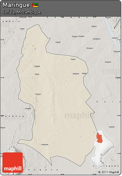 Shaded Relief Map of Maringue, semi-desaturated