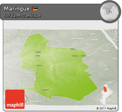 Physical Panoramic Map of Maringue, lighten, semi-desaturated
