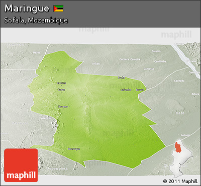 Physical Panoramic Map of Maringue, lighten, semi-desaturated