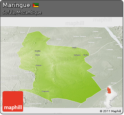 Physical Panoramic Map of Maringue, lighten, semi-desaturated