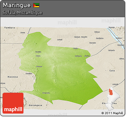 Physical Panoramic Map of Maringue, shaded relief outside