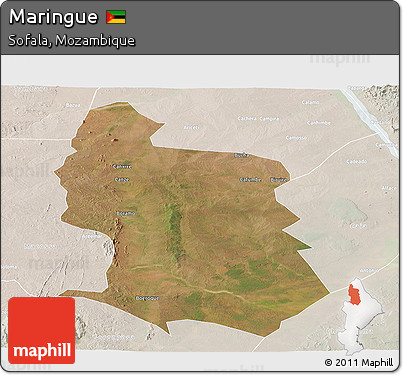 Satellite Panoramic Map of Maringue, lighten