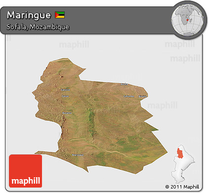 Satellite Panoramic Map of Maringue, single color outside