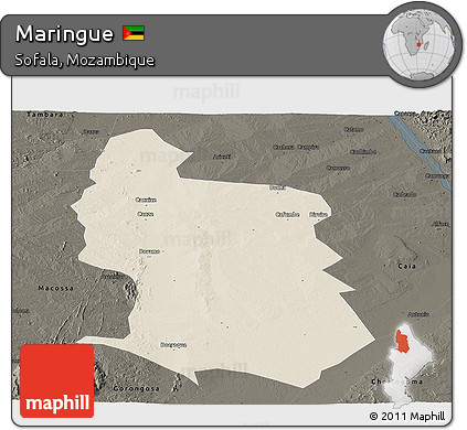 Shaded Relief Panoramic Map of Maringue, darken