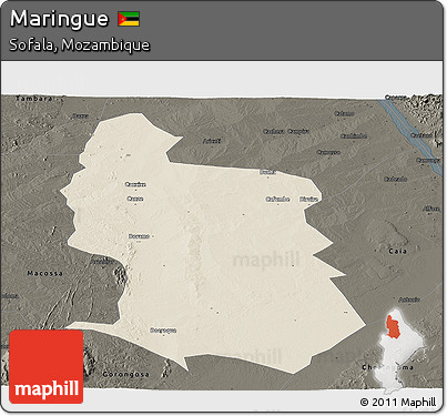 Shaded Relief Panoramic Map of Maringue, darken