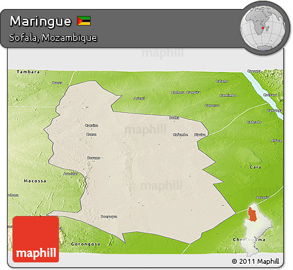 Shaded Relief Panoramic Map of Maringue, physical outside