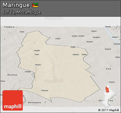 Shaded Relief Panoramic Map of Maringue, semi-desaturated