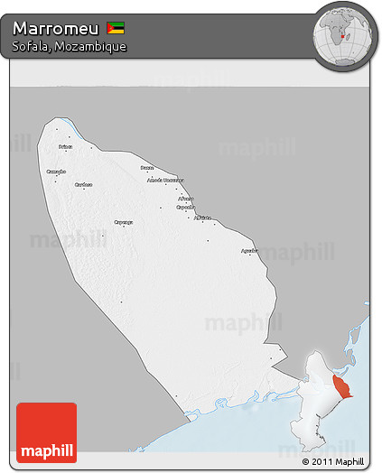 Gray 3D Map of Marromeu, single color outside