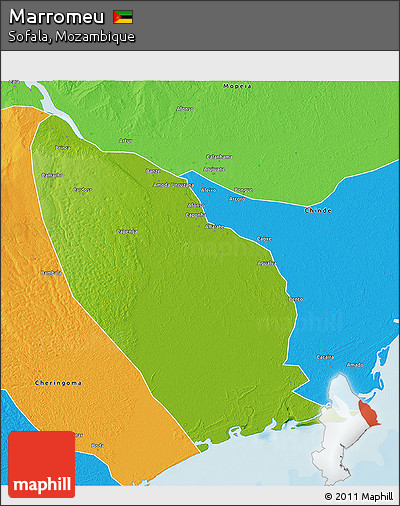 Physical 3D Map of Marromeu, political outside