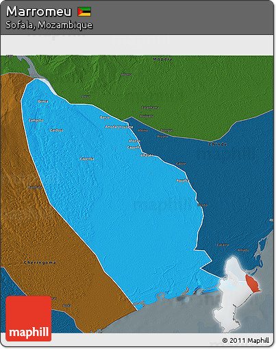 Political 3D Map of Marromeu, darken