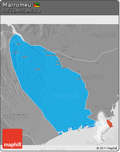 Political 3D Map of Marromeu, desaturated