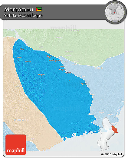 Political 3D Map of Marromeu, lighten