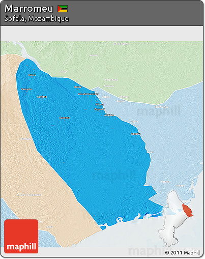 Political 3D Map of Marromeu, lighten