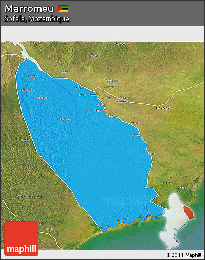 Political 3D Map of Marromeu, satellite outside