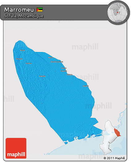 Political 3D Map of Marromeu, single color outside