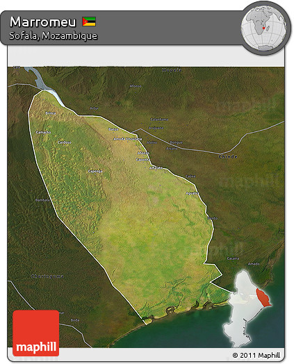 Satellite 3D Map of Marromeu, darken