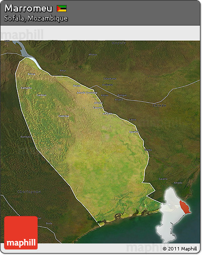 Satellite 3D Map of Marromeu, darken