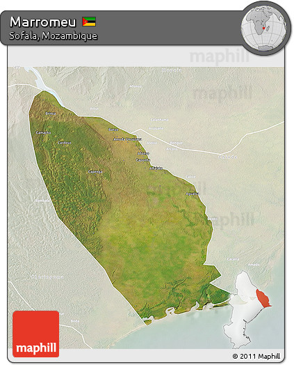 Satellite 3D Map of Marromeu, lighten
