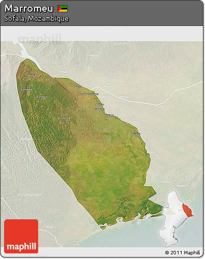 Satellite 3D Map of Marromeu, lighten