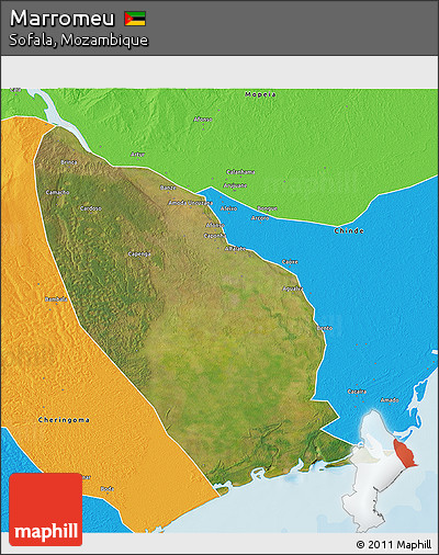 Satellite 3D Map of Marromeu, political outside