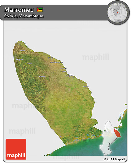 Satellite 3D Map of Marromeu, single color outside