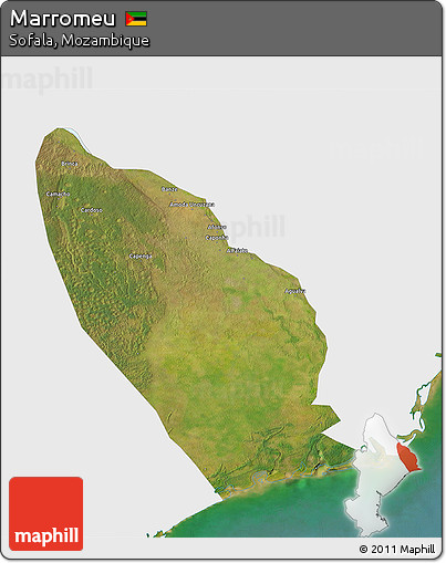 Satellite 3D Map of Marromeu, single color outside