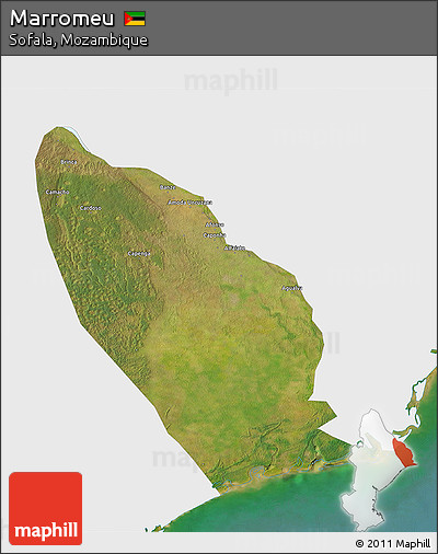 Satellite 3D Map of Marromeu, single color outside