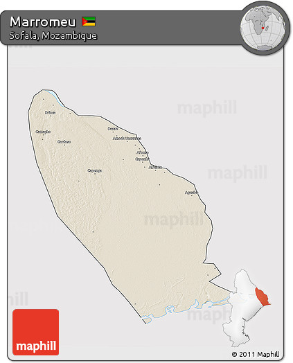 Shaded Relief 3D Map of Marromeu, cropped outside