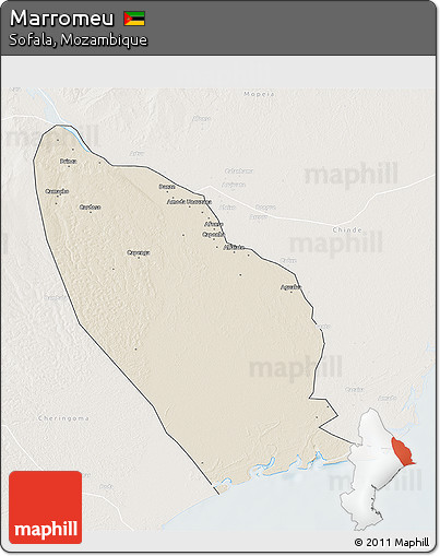 Shaded Relief 3D Map of Marromeu, lighten