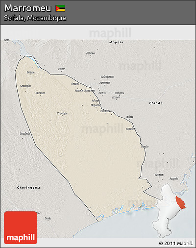 Shaded Relief 3D Map of Marromeu, semi-desaturated