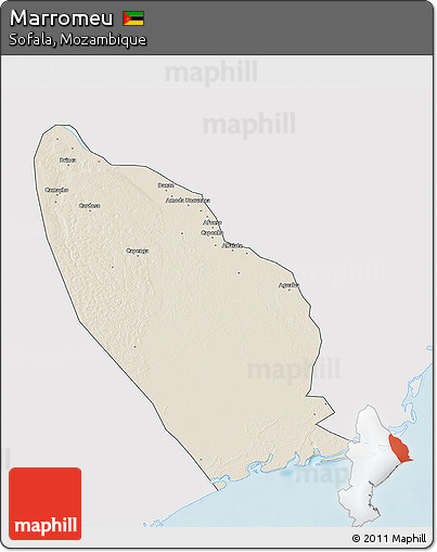 Shaded Relief 3D Map of Marromeu, single color outside