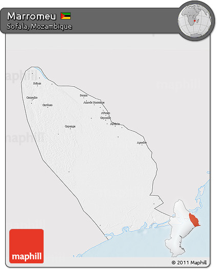 Silver Style 3D Map of Marromeu, single color outside