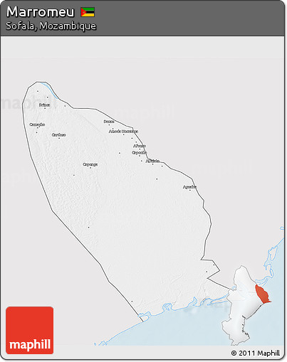 Silver Style 3D Map of Marromeu, single color outside