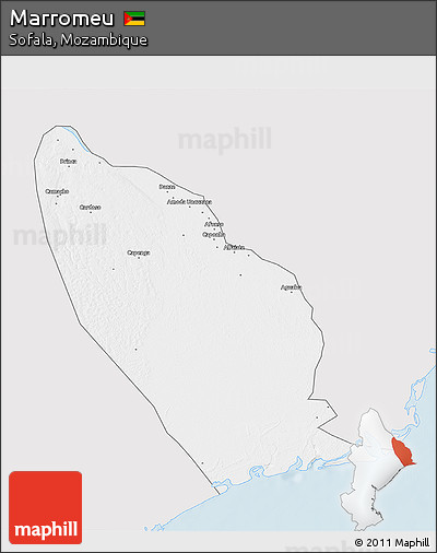 Silver Style 3D Map of Marromeu, single color outside