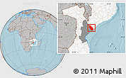 Gray Location Map of Marromeu, highlighted country, highlighted parent region, hill shading