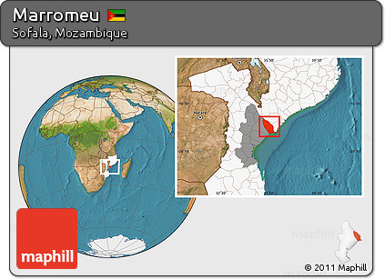 Satellite Location Map of Marromeu, highlighted country, highlighted parent region