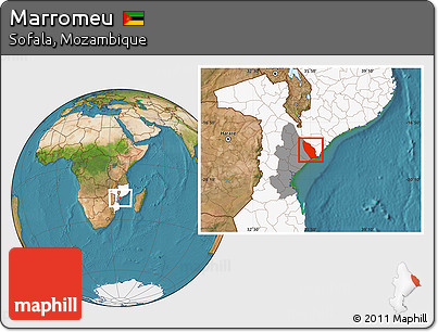 Satellite Location Map of Marromeu, highlighted country, highlighted parent region
