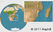 Satellite Location Map of Marromeu, highlighted parent region, within the entire country