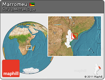 Satellite Location Map of Marromeu, highlighted parent region