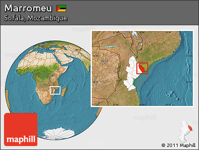 Satellite Location Map of Marromeu, highlighted parent region