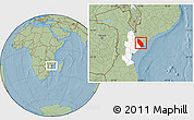 Savanna Style Location Map of Marromeu, highlighted parent region, hill shading