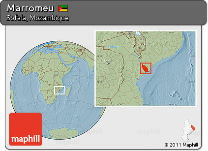 Savanna Style Location Map of Marromeu, hill shading