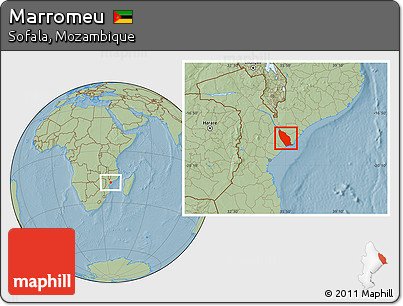 Savanna Style Location Map of Marromeu, hill shading