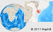 Shaded Relief Location Map of Marromeu, highlighted country