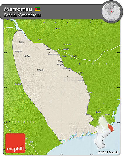Shaded Relief Map of Marromeu, physical outside